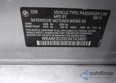 2016 BMW 328I from USA, damaged, VIN WBA8E9G59GNT43460